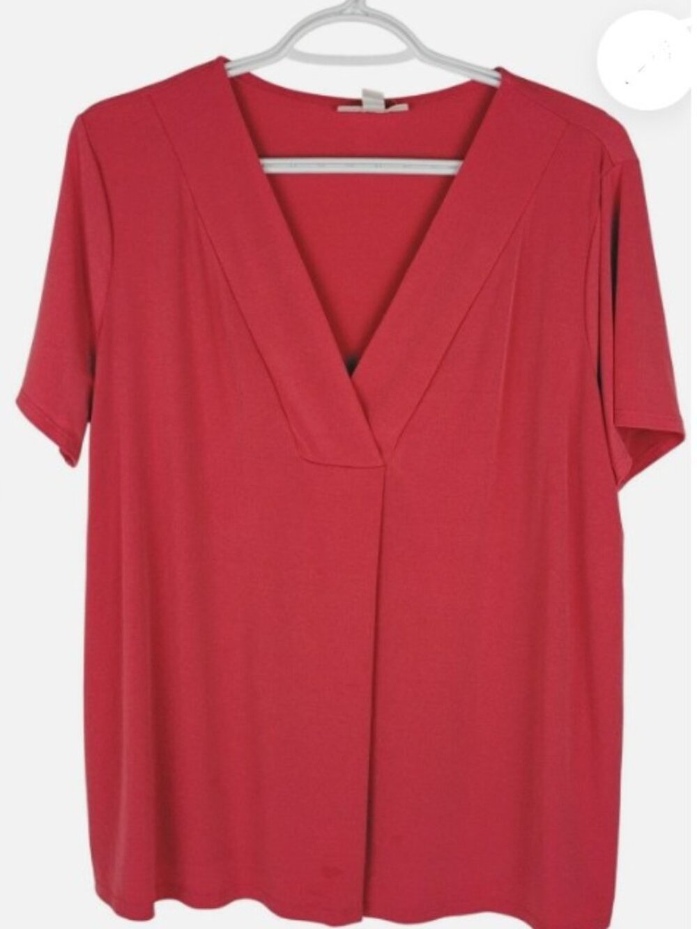 Dana Buchman Womens 2XL Pink V-Neck Short Sleeve Pleated Blouse Top